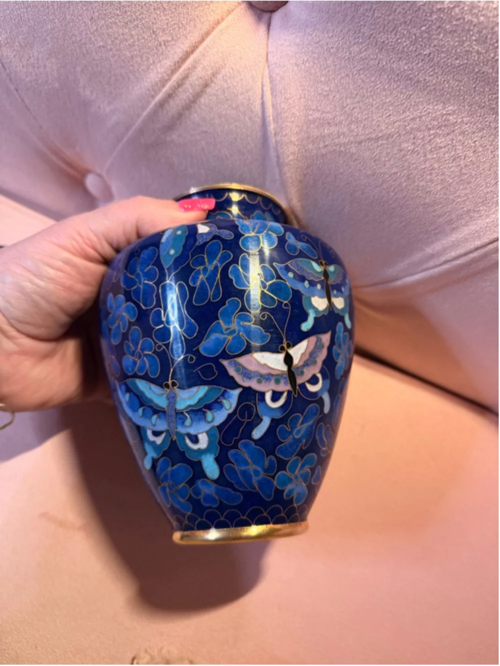 Blue Gold Cloisonne Butterfly Memorial Urn Small - Picture 15 of 16